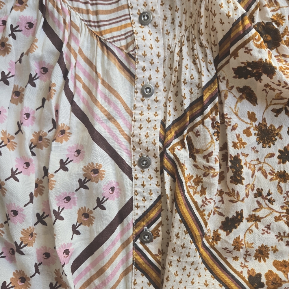 Free People Hazel Patchwork Button Down Blouse, Xl - image 5